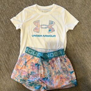 Girls Under Armour Short Set - Youth Small - Pastel Colors - Summer Sport Ready!